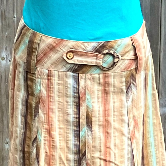 Y2K Striped Beige & Turquoise Midi Skirt - Picture 2 of 9